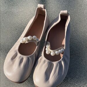 Fashion Brand Co Balletcore Cream Leather Pearl Strap Ballet Slippers EUR 31